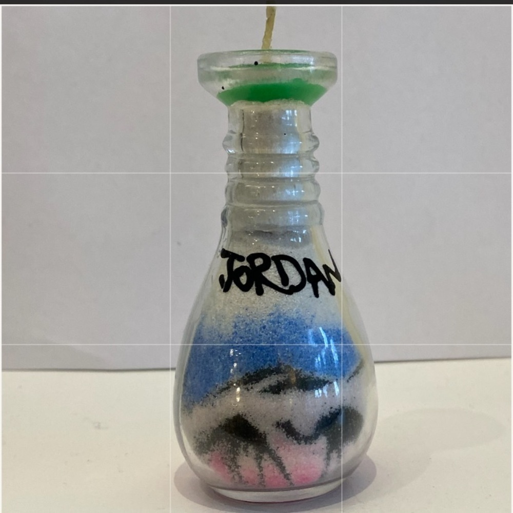 Vintage Sand Art Sculpture Desert Landscape Glass Bottle 3” tall